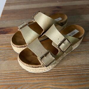 Steve Madden Annika Gold Metallic Leather Espadrille Platform Sandals